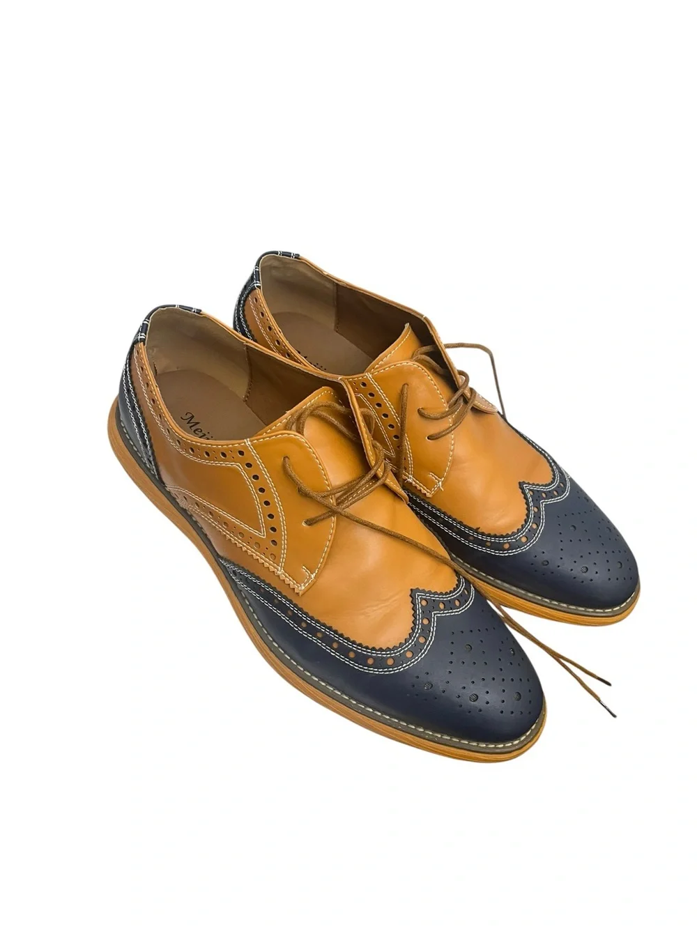 Men's Meijiana Two-Tone Wingtip Oxford Brogue - Tan & Navy